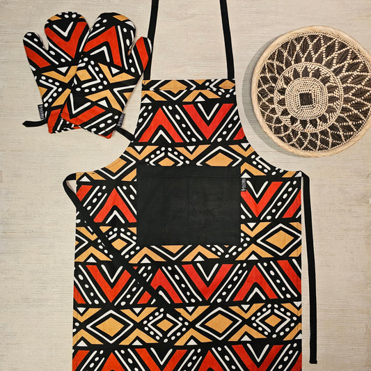Handmade Apron and Matching Oven Gloves Set | 100% Cotton African Print Fabric-0