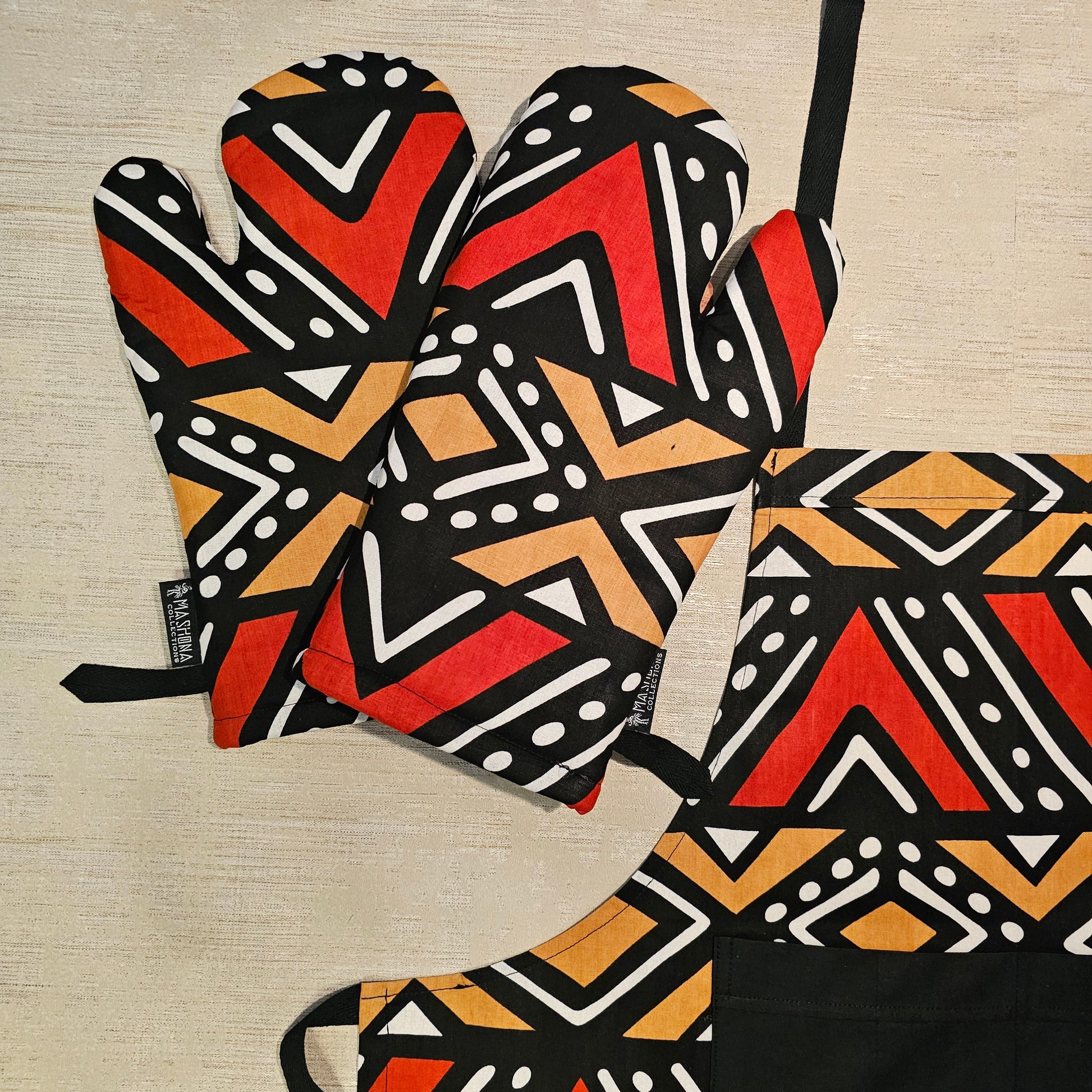 Handmade Apron and Matching Oven Gloves Set | 100% Cotton African Print Fabric-4
