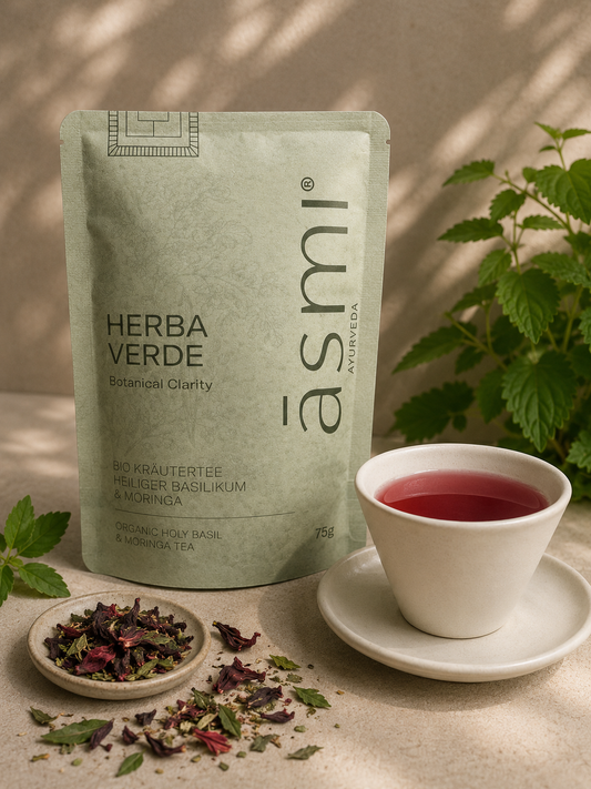 Organic Ayurvedic Herbal Tea – Tulsi, Moringa & Hibiscus Blend (75g)
