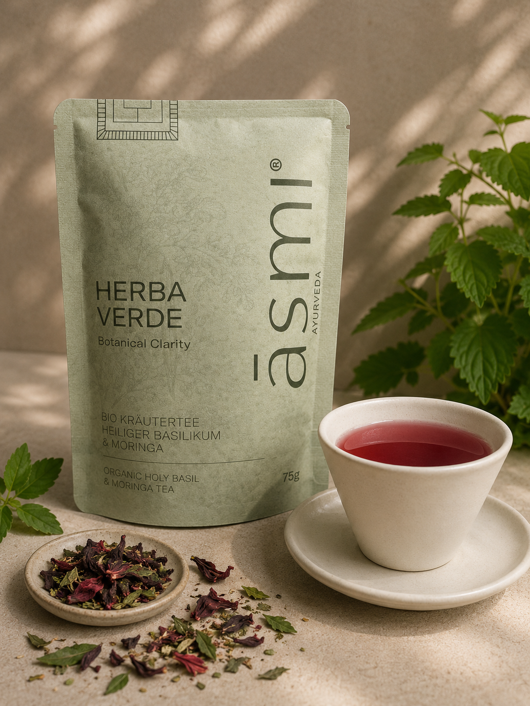Organic Ayurvedic Herbal Tea – Tulsi, Moringa & Hibiscus Blend (75g)