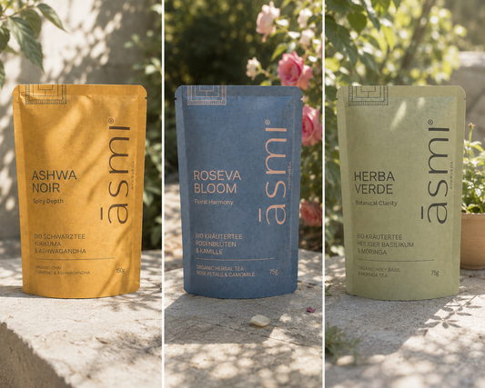 āsmi Teeset  Öko Paper Bag - Ashwa Noir, Roseva Bloom & Herba Verde