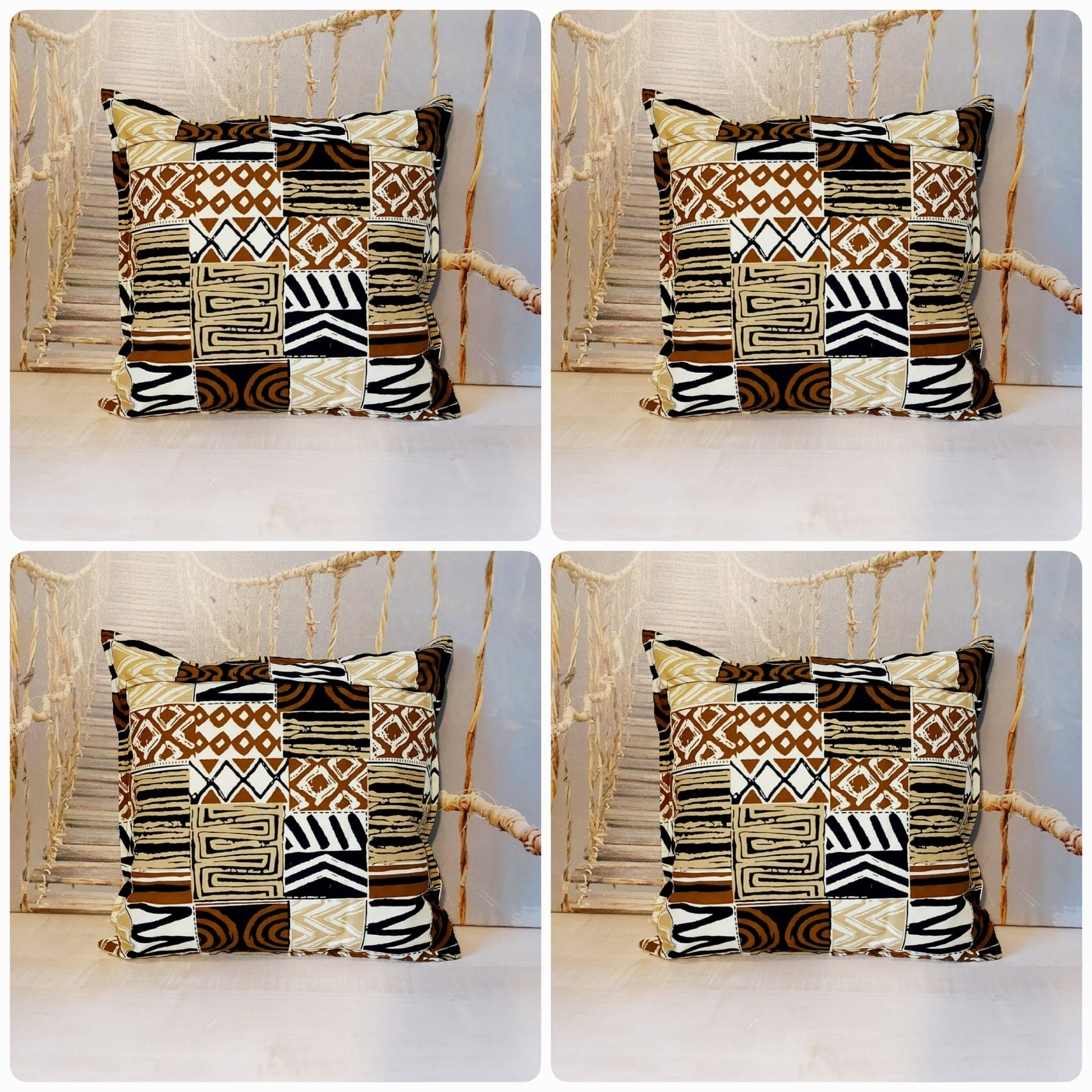 Set of 2 | 4 Cushion Covers | 40x40cm | 100% Cotton Wax Ankara Fabric-1