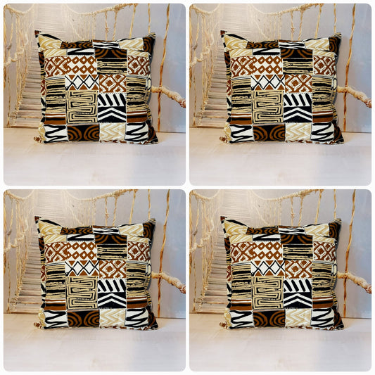 Set of 2 | 4 Cushion Covers | 40x40cm | 100% Cotton Wax Ankara Fabric-1