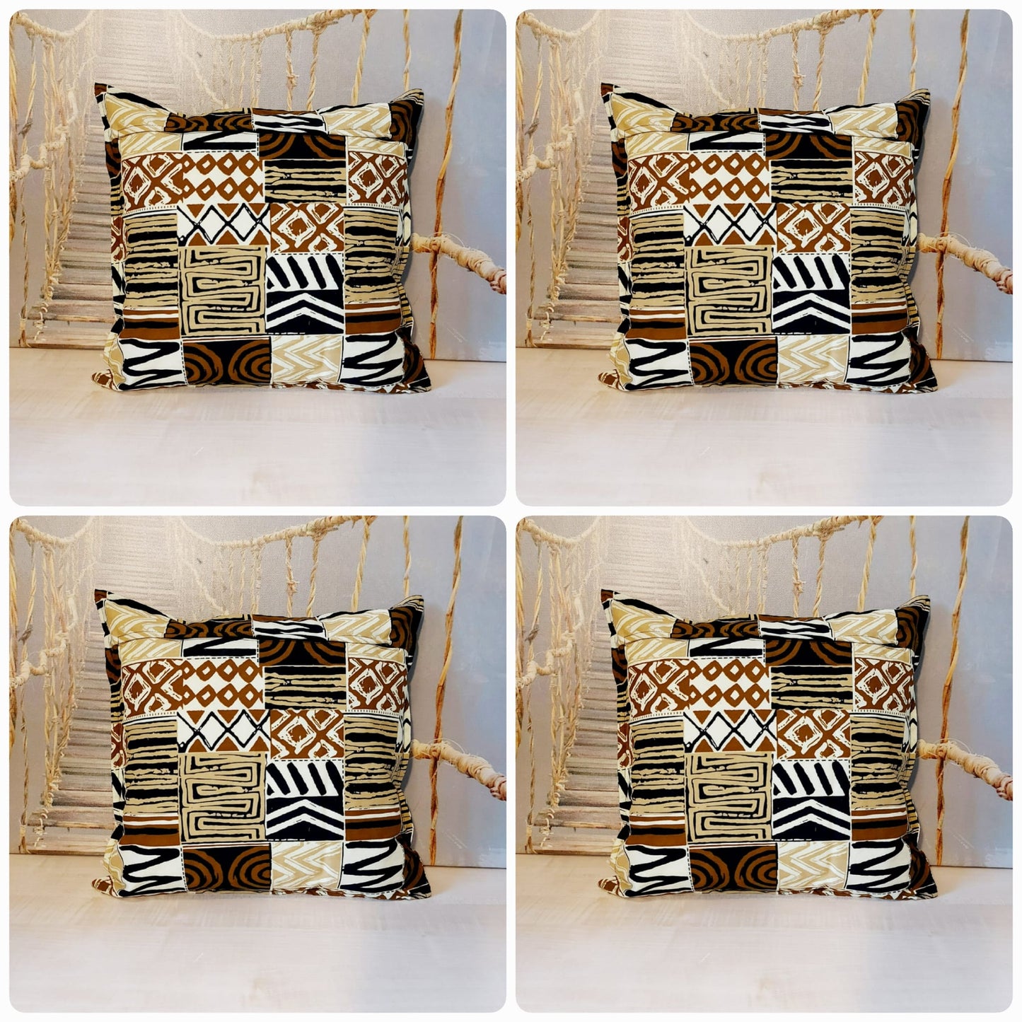 Set of 2 | 4 Cushion Covers | 40x40cm | 100% Cotton Wax Ankara Fabric-1